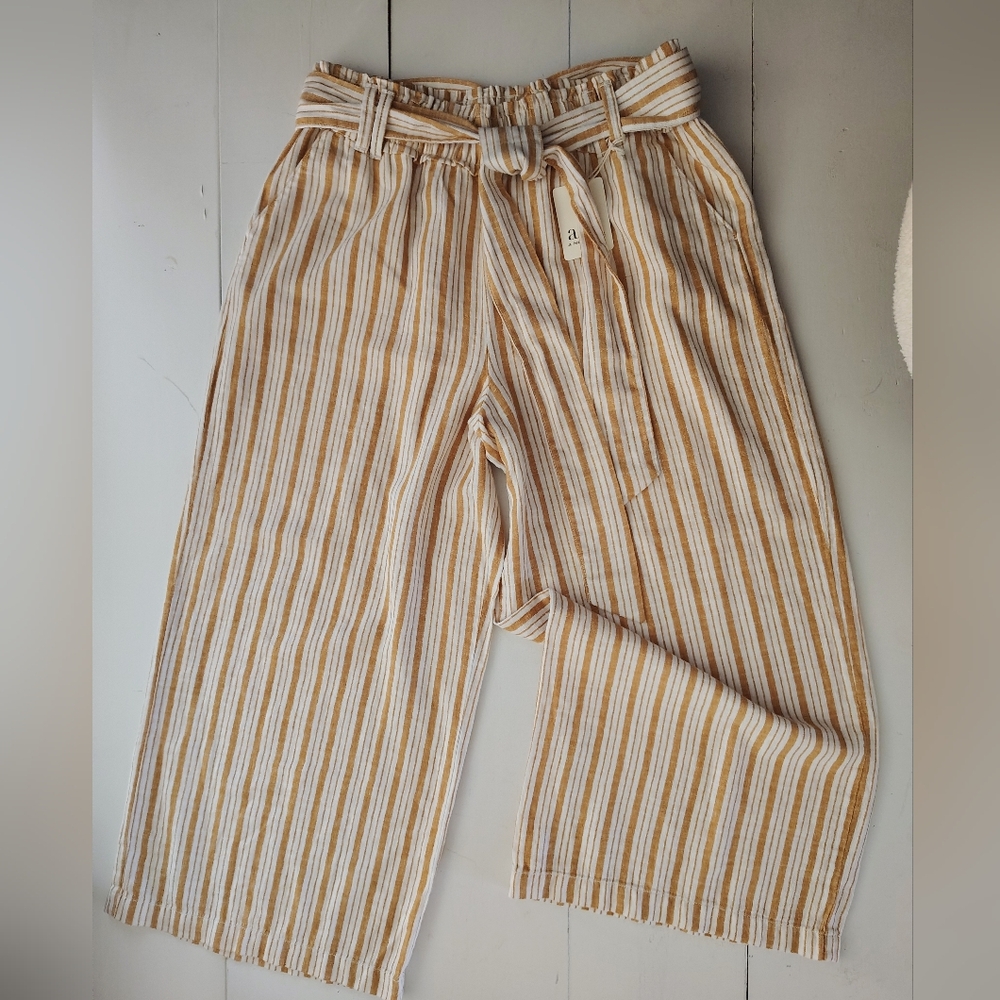 a.n.a. long loose cotton linen pants with belt LG